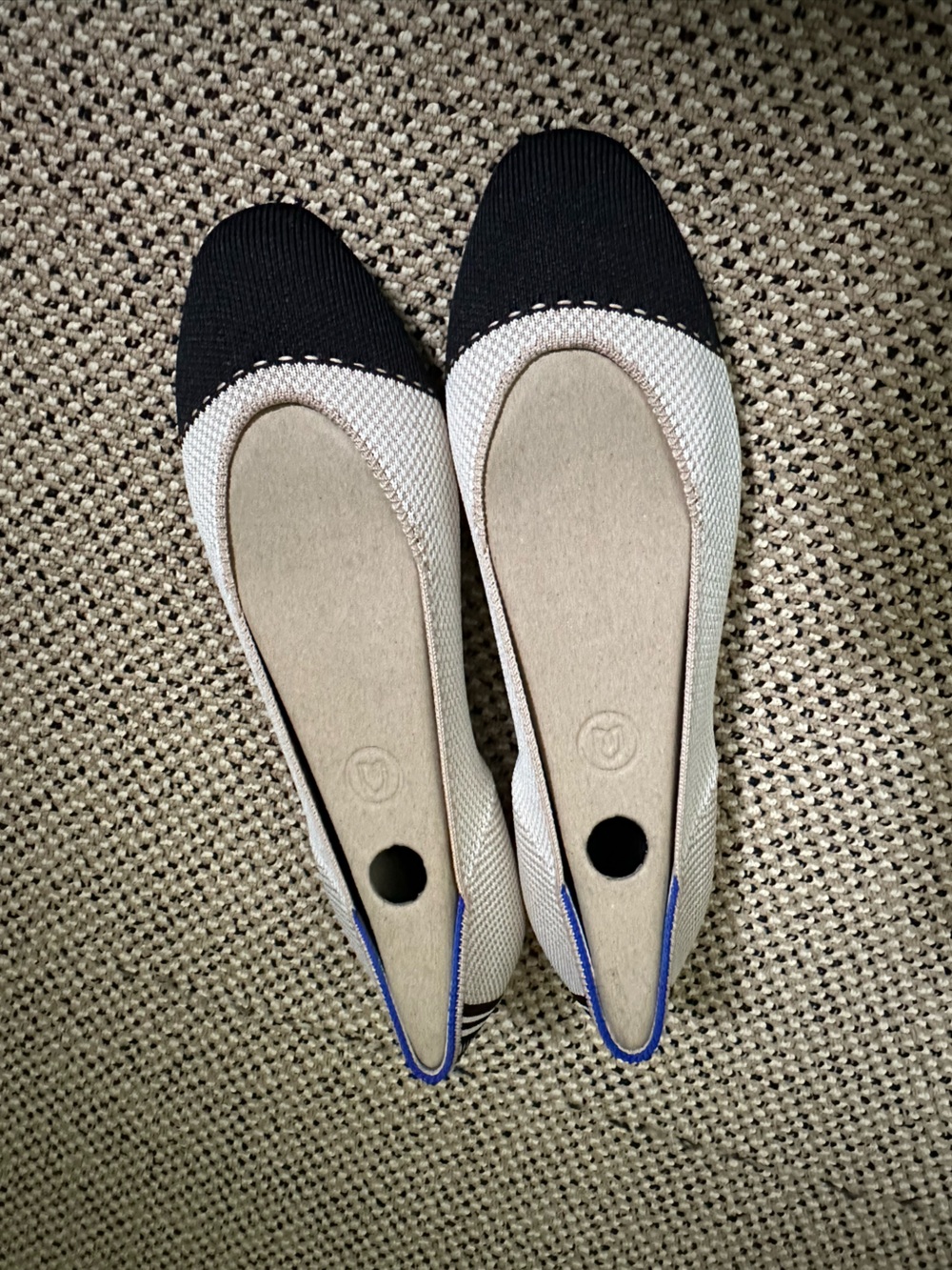 Rothy's Two-Tone Black and Cream Knit Ballet Flats